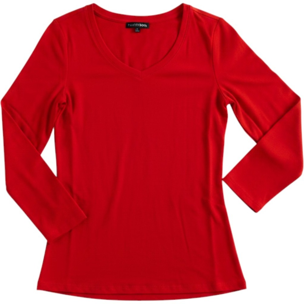 Fashion Nova Long Sleeve Tee M Your Everyday Red V-Neck Cotton Blend LKT2006LT